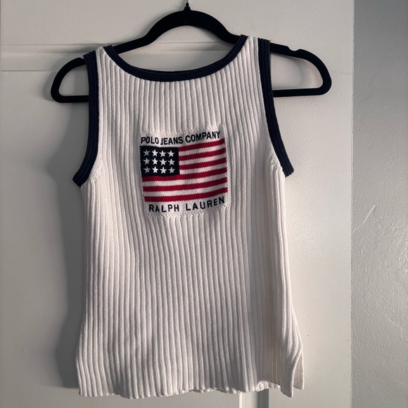 Ralph Lauren Tops - Ralph Lauren Polo Jeans Company white knit vintage American flag tank Top cotton